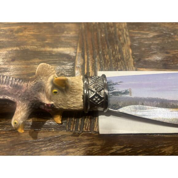 12” Bowie Stainless Knife w/ Painted Bald Eagles on Blade & carved on Handle - Picture 8 of 9